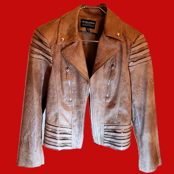 Frank Lyman Montreal | New Never Worn Chestnut Moto Jacket w/ Gold Embellishment - Picture 15 of 16